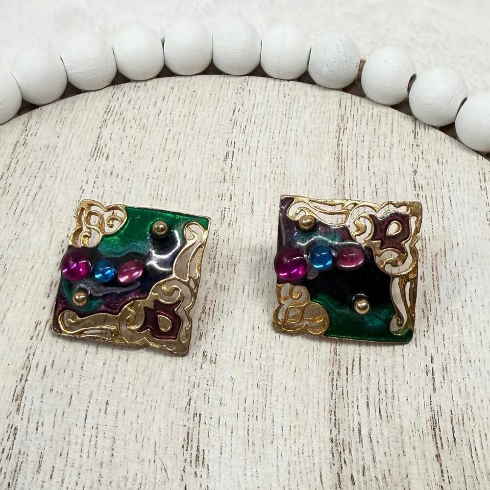 Vintage 80s Colorful Gold Studs ✨